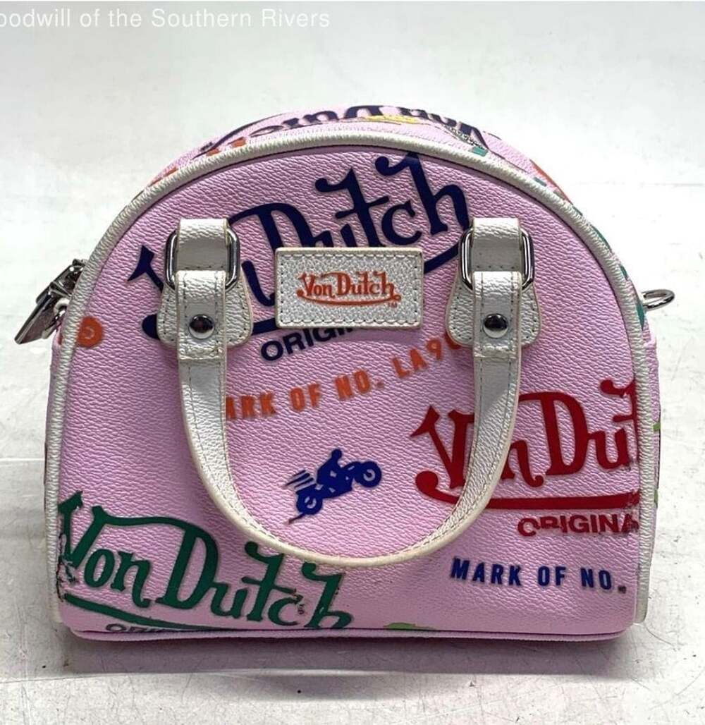 Authentic Vintage Von Dutch Pink Jax Mini Bowling Bag Multi-Logo Y2K Era Purse